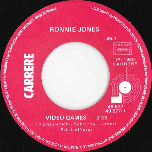 Ronnie Jones : Video Games (7", Single)