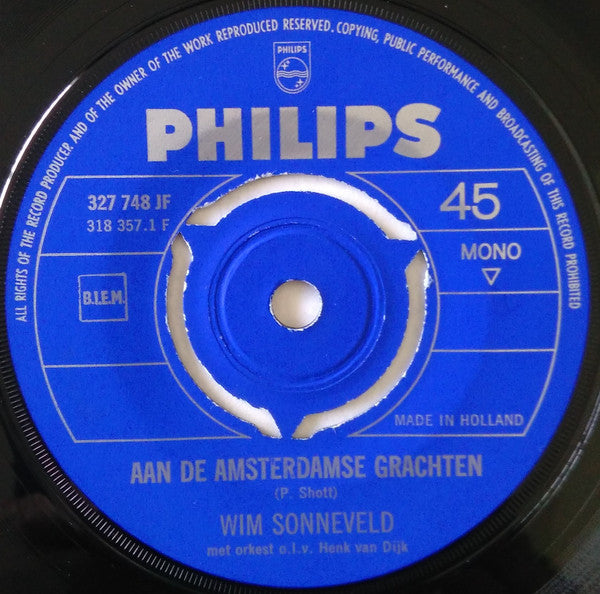 Wim Sonneveld : Aan De Amsterdamse Grachten (7", Single, Mono, RE)