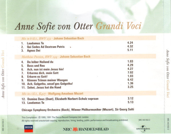 Anne Sofie Von Otter / Johann Sebastian Bach / Wolfgang Amadeus Mozart : Aria's Van Bach En Mozart (CD, Comp, RE)