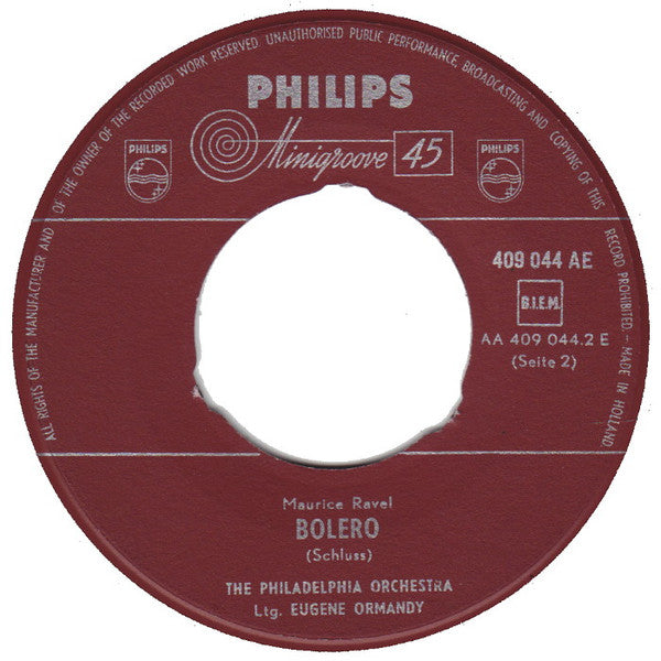 Maurice Ravel - The Philadelphia Orchestra, Eugene Ormandy : Bolero (7", EP, Mono)