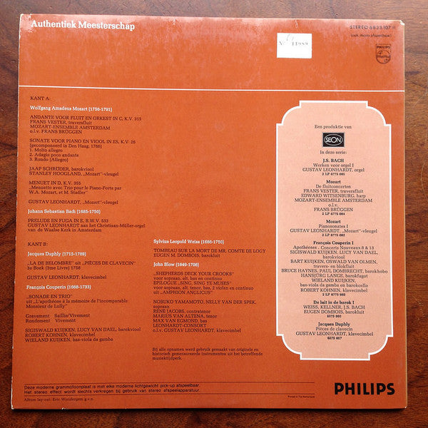 Gustav Leonhardt • Frans Brüggen • Frans Vester • Eugen M. Dombois • Jaap Schröder • Stanley Hoogland • Kuijkens • Leonhardt-Consort • Max van Egmond : Authentiek Meesterschap (LP, Comp, Promo)