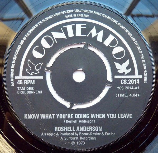 Roshell Anderson / Jesse Boone & The Astros : Know What You're Doing When You Leave / No Particular One (7")