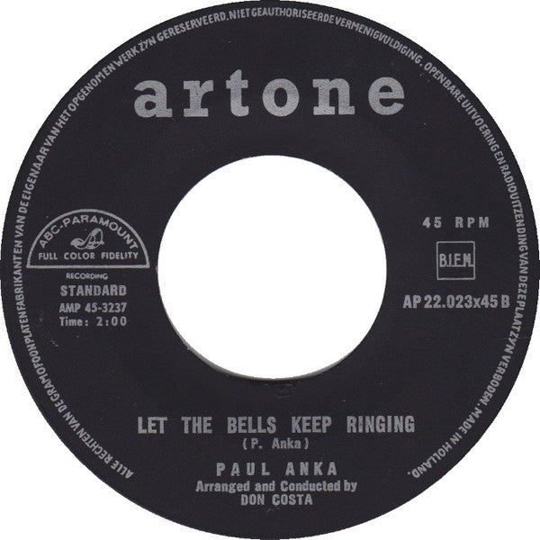 Paul Anka : Crazy Love (7", Single)