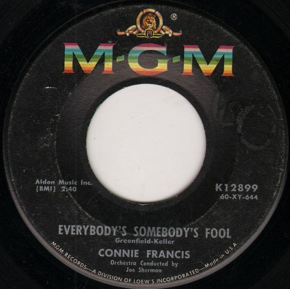 Connie Francis : Jealous Of You (Tango Della Gelosia) / Everybody's Somebody's Fool (7")