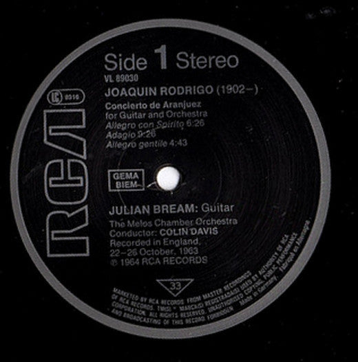 Joaquín Rodrigo / Benjamin Britten / Antonio Vivaldi - Julian Bream, Melos Chamber Orchestra, Sir Colin Davis : Concierto De Aranjuez / Courtly Dances From "Gloriana" / Concerto For Lute And Strings (LP, RE)