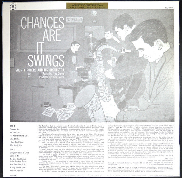 Shorty Rogers And His Orchestra : Chances Are It Swings (LP, Album)