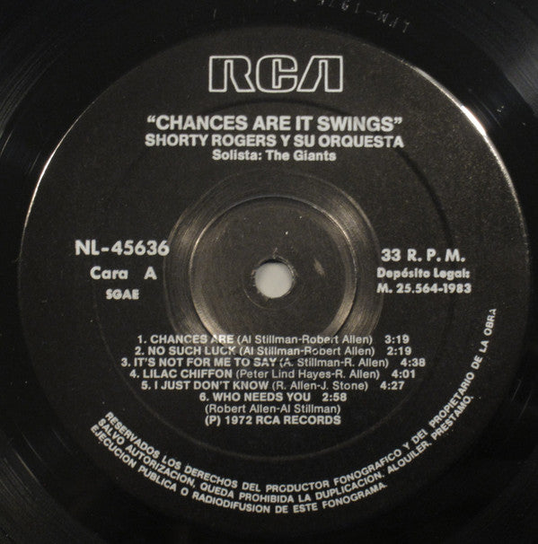 Shorty Rogers And His Orchestra : Chances Are It Swings (LP, Album)