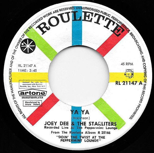 Joey Dee & The Starliters : Ya Ya / Shout (7", Single)