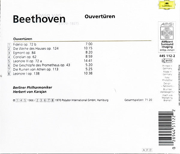 Ludwig van Beethoven, Berliner Philharmoniker, Herbert von Karajan : Ouvertüren (CD, Comp)
