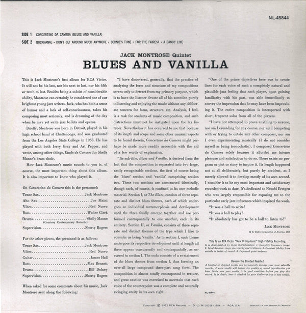 The Jack Montrose Quintet, Red Norvo : Blues And Vanilla (LP, Album, Mono, RE)