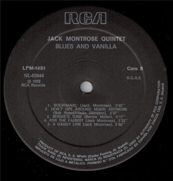 The Jack Montrose Quintet, Red Norvo : Blues And Vanilla (LP, Album, Mono, RE)