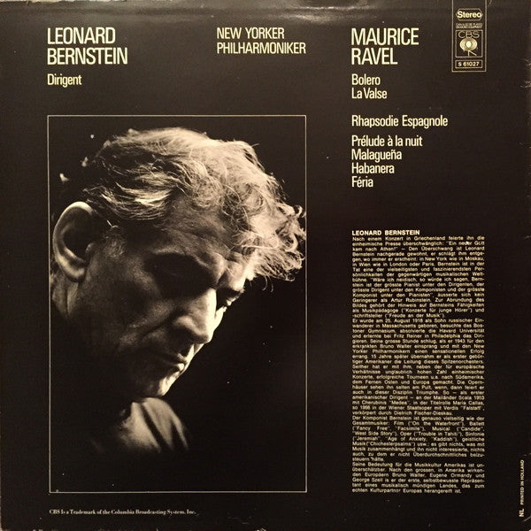 Maurice Ravel, Leonard Bernstein, New York Philharmonic : Bolero / La Valse / Rhapsodie Espagnole (LP, Promo, RE)
