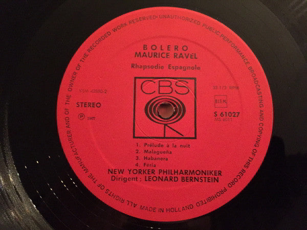 Maurice Ravel, Leonard Bernstein, New York Philharmonic : Bolero / La Valse / Rhapsodie Espagnole (LP, Promo, RE)