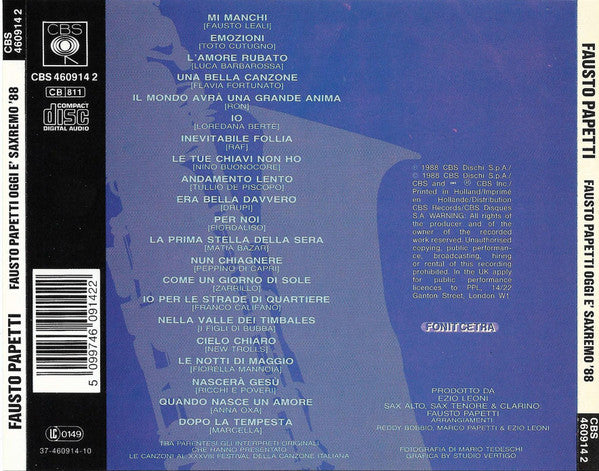Fausto Papetti : Oggi É - Saxremo '88 - Quarantacinquesima Raccolta  (CD)