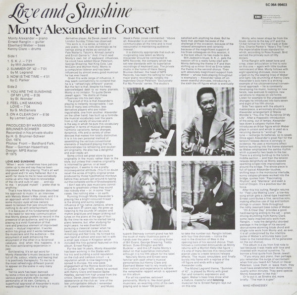 Monty Alexander : Love And Sunshine (LP, Album, RE)