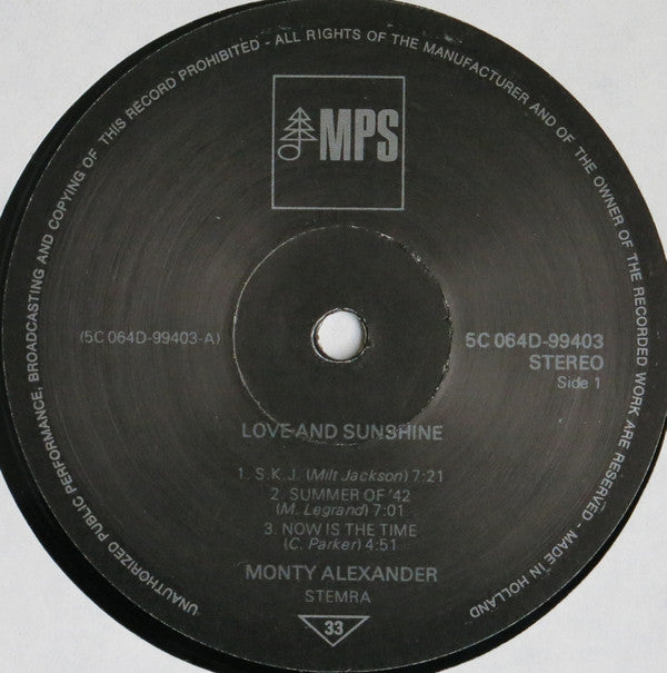 Monty Alexander : Love And Sunshine (LP, Album, RE)