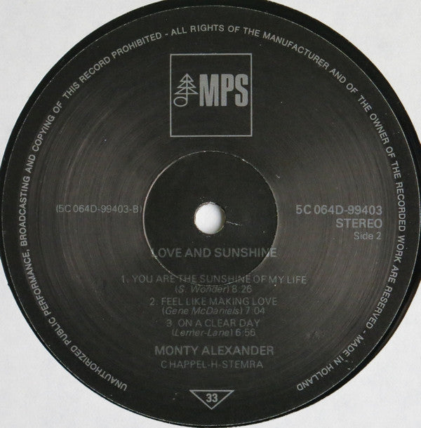 Monty Alexander : Love And Sunshine (LP, Album, RE)