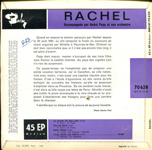 Rachel (8) : Le Chant De Mallory (7", EP, RP)