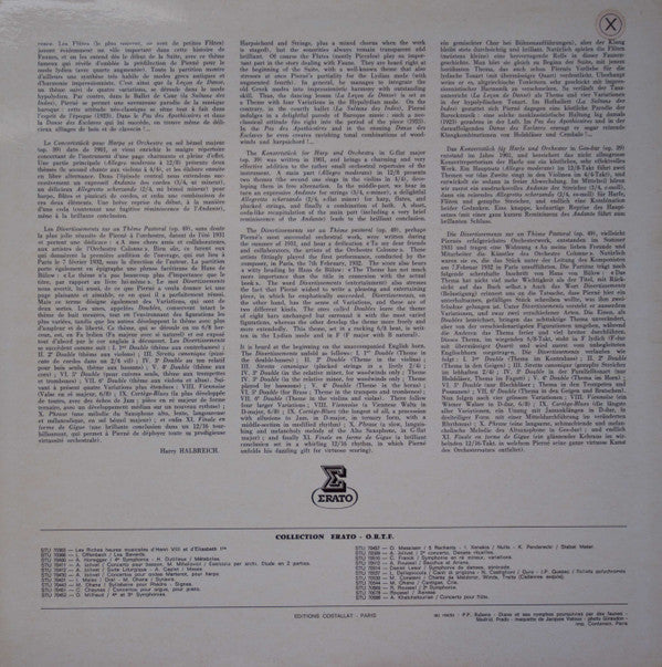 Gabriel Pierné, Orchestre National De France Direction Jean Martinon : Cydalise Et Le Chevre-Pied 1re Suite, Divertissements Sur Un Theme Pastoral Op. 49, Concertstuck Pour Harpe Op. 39 (LP)
