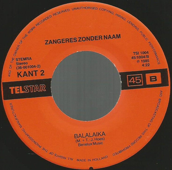 Zangeres Zonder Naam : 't Was Aan De Costa Del Sol / Balalaika (7", Single)