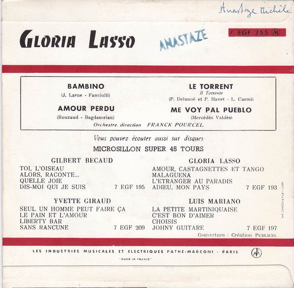 Gloria Lasso Orchestre Direction : Franck Pourcel : 8 - Bambino (7", EP)