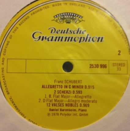 Franz Schubert / Daniel Barenboim : Moments Musicaux · Scherzi · Allegretto · Valses Nobles (LP)