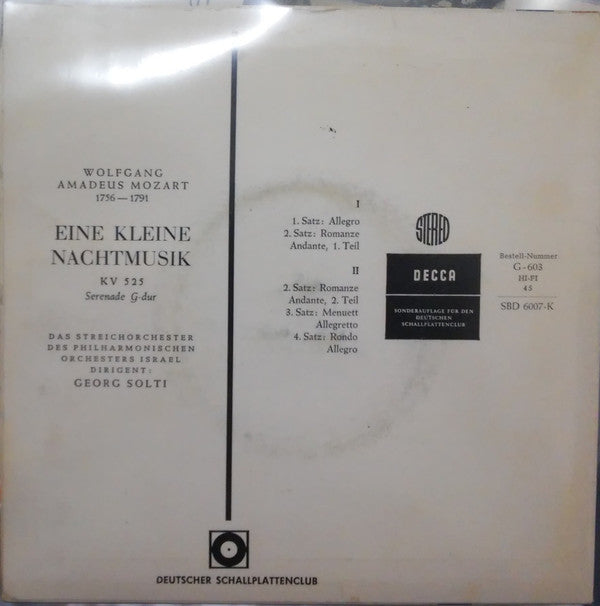 Wolfgang Amadeus Mozart, The Strings Of The Israel Philharmonic Orchestra, Georg Solti : Eine Kleine Nachtmusik (7", Club)