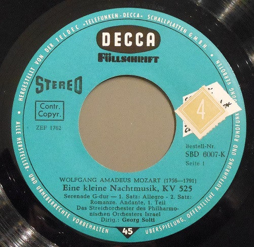 Wolfgang Amadeus Mozart, The Strings Of The Israel Philharmonic Orchestra, Georg Solti : Eine Kleine Nachtmusik (7", Club)
