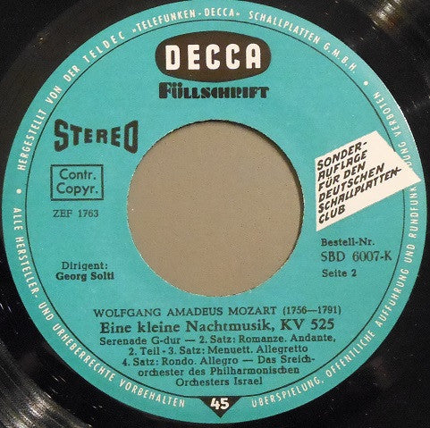 Wolfgang Amadeus Mozart, The Strings Of The Israel Philharmonic Orchestra, Georg Solti : Eine Kleine Nachtmusik (7", Club)