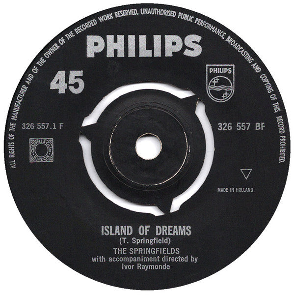 The Springfields : Island Of Dreams (7", Single, Mono)