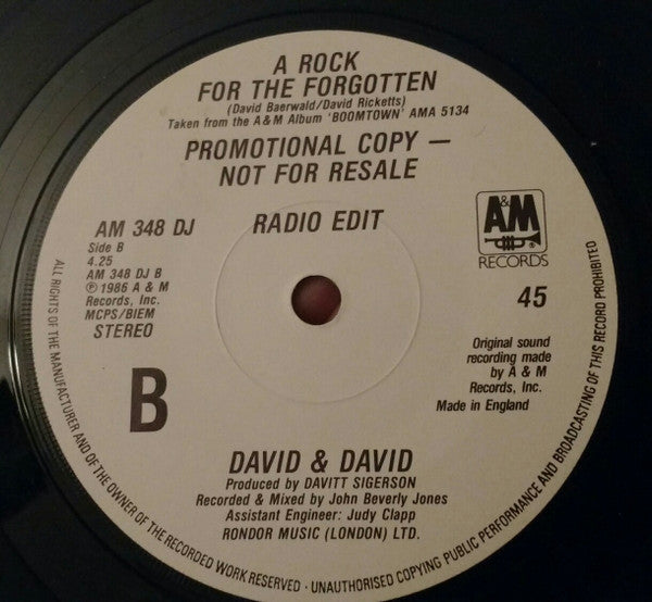 David + David : Welcome To The Boomtown (7", Single, Promo)