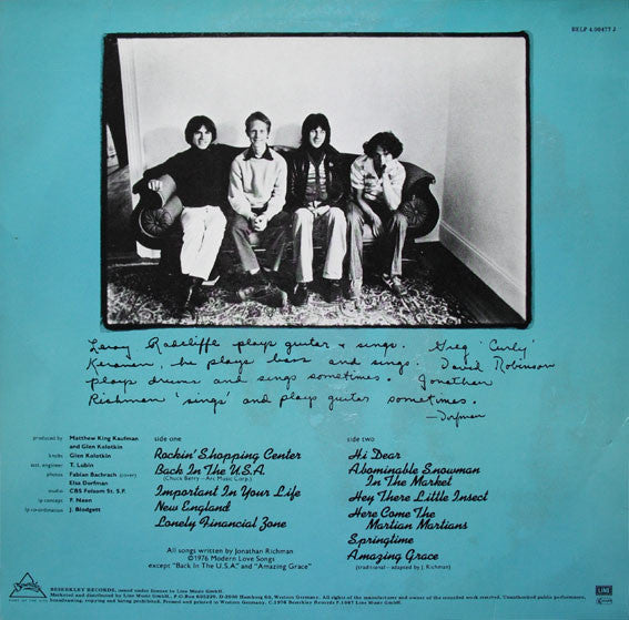 Jonathan Richman & The Modern Lovers : Jonathan Richman & The Modern Lovers (LP, Album, RE, Whi)