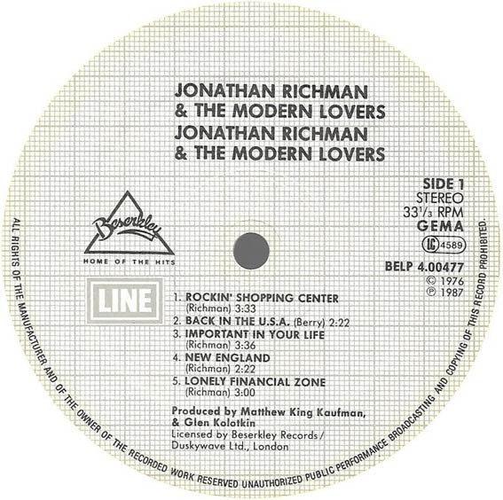 Jonathan Richman & The Modern Lovers : Jonathan Richman & The Modern Lovers (LP, Album, RE, Whi)