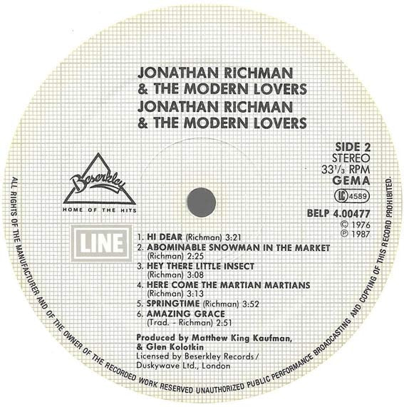 Jonathan Richman & The Modern Lovers : Jonathan Richman & The Modern Lovers (LP, Album, RE, Whi)
