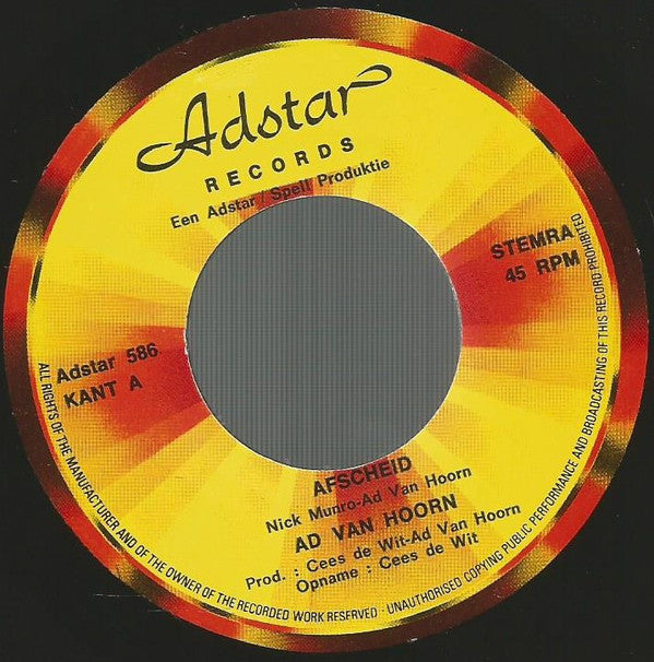 Ad Van Hoorn : Afscheid (7", Single)