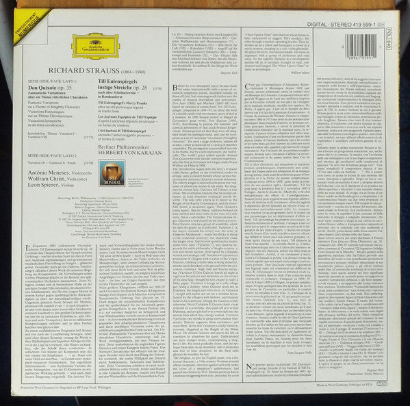 Richard Strauss • Antonio Meneses • Wolfram Christ • Berliner Philharmoniker • Herbert von Karajan : Don Quixote • Till Eulenspiegel (LP)