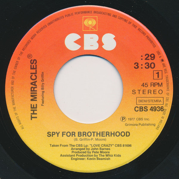 The Miracles : Spy For Brotherhood / The Bird Must Fly Away (7")
