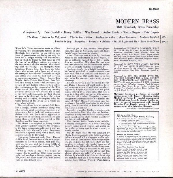 Milt Bernhart Brass Ensemble : Modern Brass (LP, Album, Mono, RE)