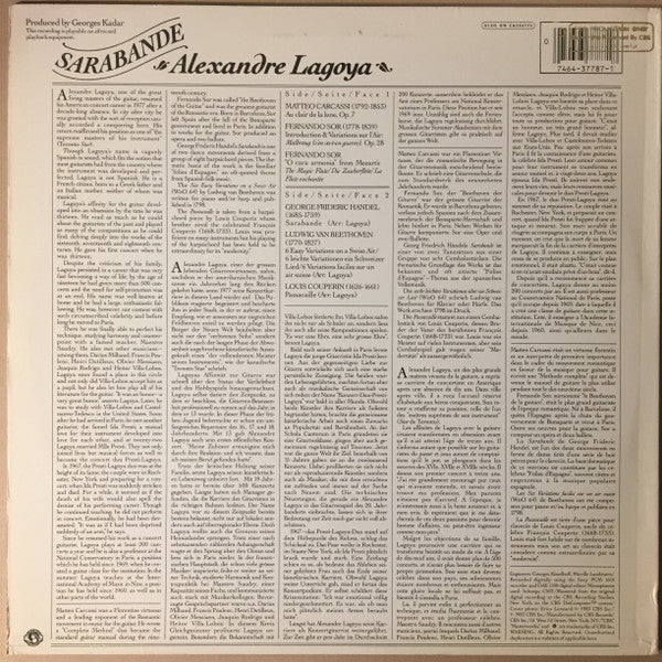 Alexandre Lagoya, Georg Friedrich Händel, Fernando Sor, Matteo Carcassi, Ludwig van Beethoven, Louis Couperin : Sarabande (LP)