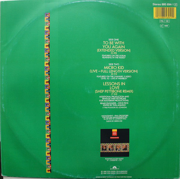 Level 42 : To Be With You Again (12")