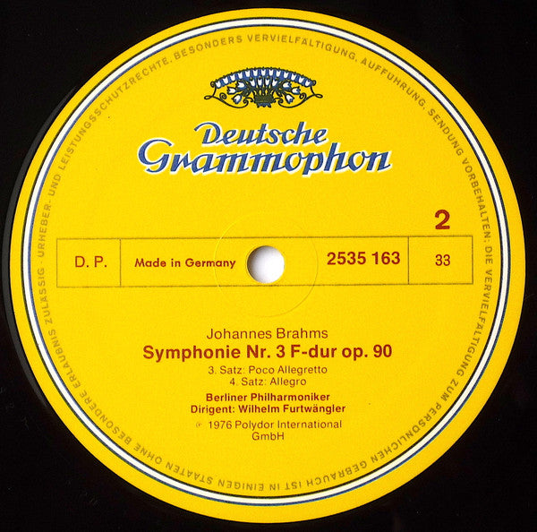 Johannes Brahms – Wilhelm Furtwängler, Berliner Philharmoniker : Symphonie Nr. 3 (LP, Mono, RE)