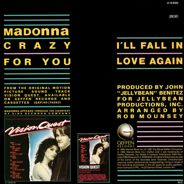 Madonna : Crazy For You (12", Maxi)