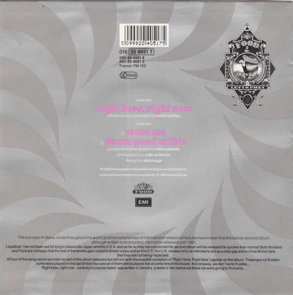 Jesus Jones : Right Here, Right Now (7", Single, Sil)