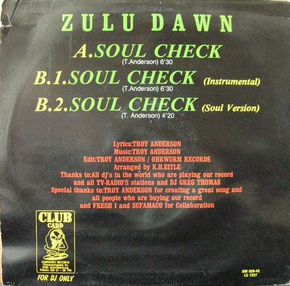 Zulu Dawn : Soul Check (12", Maxi)