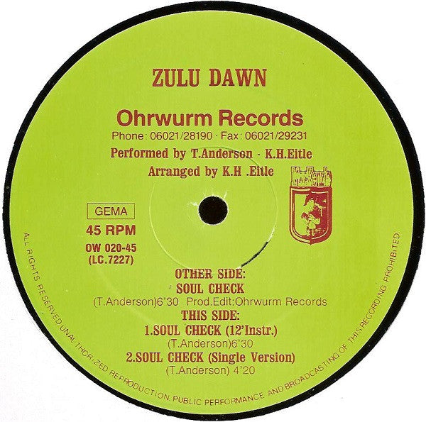 Zulu Dawn : Soul Check (12", Maxi)