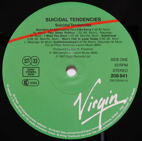 Suicidal Tendencies : Suicidal Tendencies (LP, Album, RE)