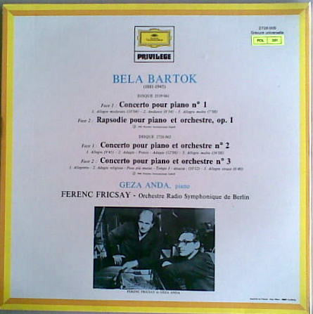 Béla Bartók - Géza Anda - Radio-Symphonie-Orchester Berlin - Ferenc Fricsay : Les 3 Concertos Pour Piano / Rapsodie Pour Piano Et Orchestre (2xLP, Comp)