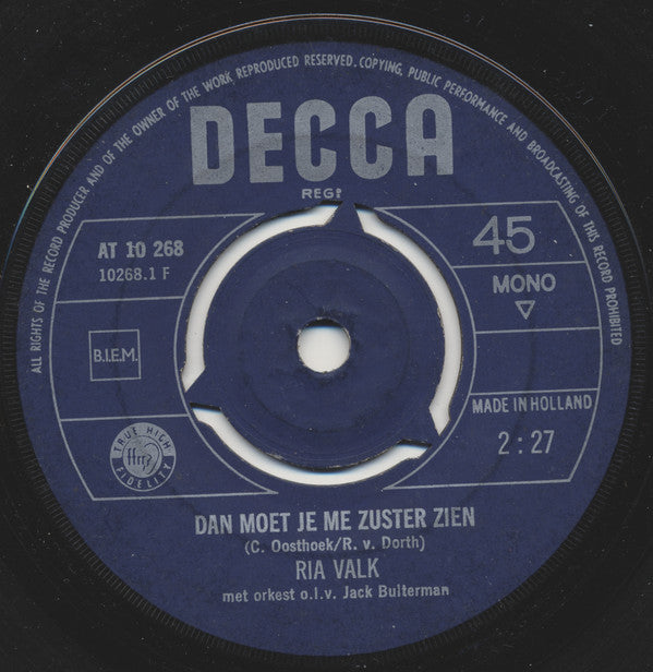 Ria Valk : Moet Je M'n Zuster Zien / Fanfare  (7", Single, Mono)