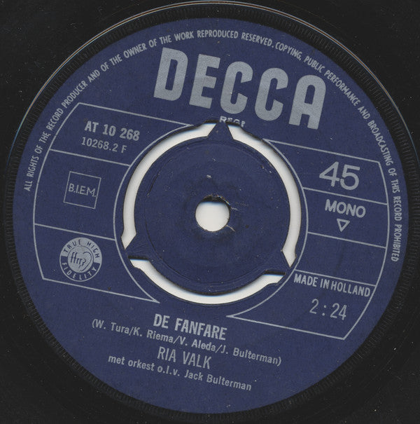 Ria Valk : Moet Je M'n Zuster Zien / Fanfare  (7", Single, Mono)