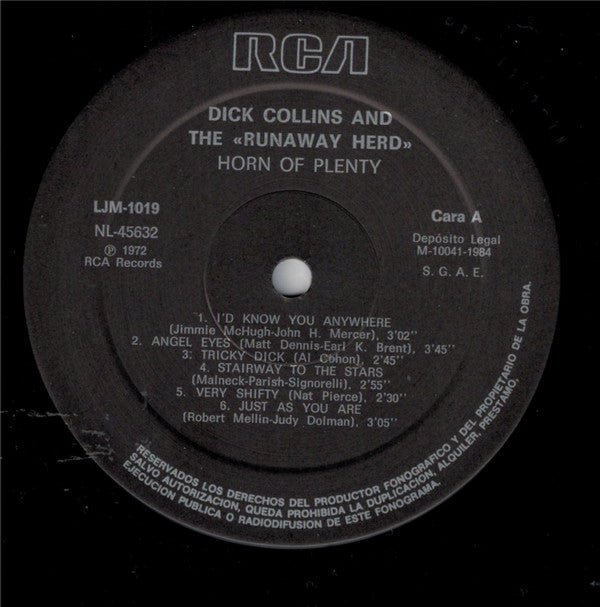 Dick Collins And The Runaway Herd : Horn Of Plenty (LP, Album, Mono, RE, Gat)